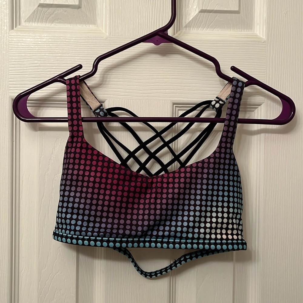 EUC Multi coloured polka dot Lululemon Free to Be Wild sports bra.